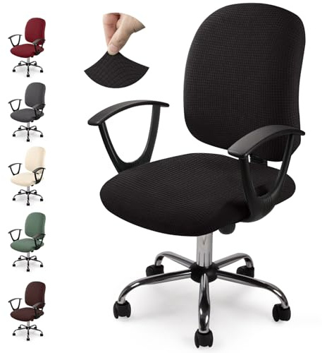 Funda para Silla de Oficina Jacquard Funda de silla de Oficina Elástica Fundas sillas Modernas Lavable Fundas para Sillas Giratoria Protector de Funda para Silla de Oficina (No Sillas) (Y-Negro, 2)