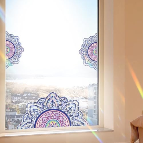 Mandala fönsterbilder Prisma fönsterklistermärken Suncatcher boho blommor lila fönsterfilm fönsterbilder antikollisionsklistermärken fönsterklistermärken fågelskydd elektrostatisk adsorption rund stil