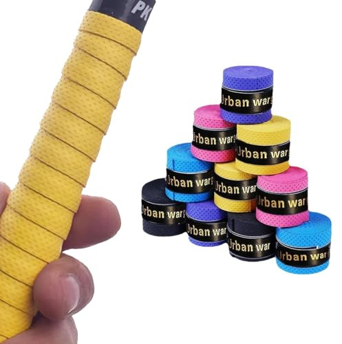 SGERUFZ 10 pcs Ruban de Raquette Grip Bande Antidérapante en PU Absorbante et Séchage Rapide Idéal pour Tennis Badminton Squash Pêche 5 couleurs