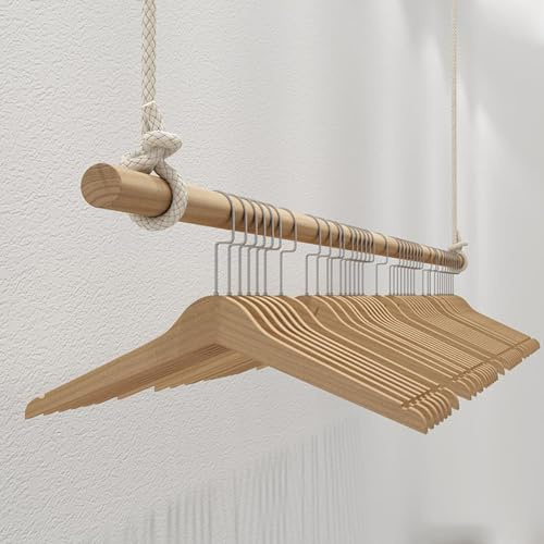 DETMOL Kleiderstange Kleiderständer, Deckenmontage Garderobenstange, Für Ankleidezimmer/Schlafzimmer/Flur Begehbarer Kleiderschrank, Aufhängung/höhenverstellbar(50cm Massivholzstange, Drahtseil)