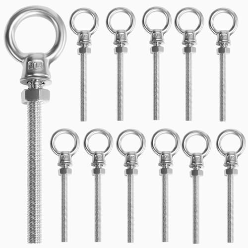 ZLLZPZD 12 uds. pernos de ojo | perno de ojo M8 x 80 mm | perno de ojo de acero inoxidable 304 | perno de ojo M8 | pernos de ojo | gancho de tornillo M8 tuerca de ojo cabeza plana