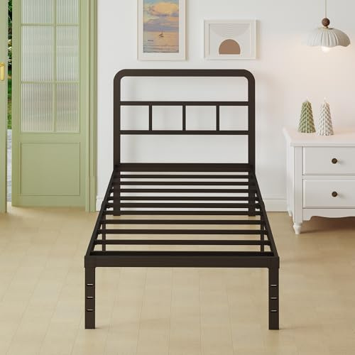 Lutown-Teen Cama Individuales 90x190 cm de Metal con Cabecero de Esquina Curvo, Altura 36 cm, Somier 90 x 190 con Patas, Espacio Almacenamiento, Fácil Montaje, Negro