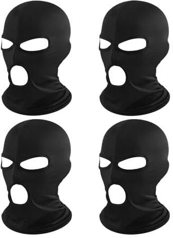 SEFIRST 4 Piezas Pasamontañas Moto Hombre, Invierno Sotocasco Balaclava Máscara, Bufanda de Verano para el Cuello Anti Viento Transpirable Protector UV para Motocicleta Mujer, 3 Agujeros (Negro)