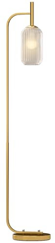 HOMCOM Lampadaire sur pied salon, lampe sur pied 152 cm, avec abat-jour en verre texturé, interrupteur, ampoules E27 LED, halogène (sans ampoules), pour salon, chambre, en métal, or