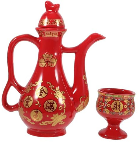 DECHOUS Bricco Per Vino in Ceramica Rossa - Kit Distributore Di Tè in Tazza Cinese Set Di Bicchieri Da Vino in Ceramica Di Alta Qualità Per Casa Bar Campeggio E Hotel