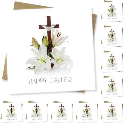 Punkcards - Teilen Sie eine Botschaft der Hoffnung und Erneuerung, 10 Stück, religiöse Osterkarten mit Kreuz- und Lilien-Design
