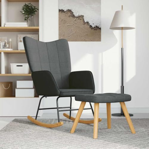 IBUQDDV Schaukelstuhl Wohnzimmer Schaukelstuhl Garten Schwingsessel Lesesessel Schaukelsessel mit Hocker Dunkelgrau Stoff für Garten, Wohnzimmer, Hof, Terrasse und Balkon