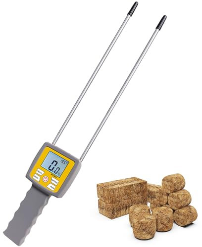 HGTRH Medidor de Humedad de Heno Multifuncional, Medidor de Humedad de Heno Portátil con Pantalla LCD Retroiluminada Rango 0~84% Doble Sonda para Froage Hierba Paja Heno
