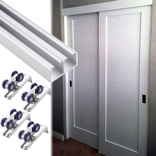 Binario per Porta Scorrevole Kit Ferramenta per Porta Scorrevole Doppia Bypass, Binario e Rulli in Alluminio per Porta a Scomparsa, Set di Binari per Porta Scorrevole per Porta di Armadi/ ripostigli(S