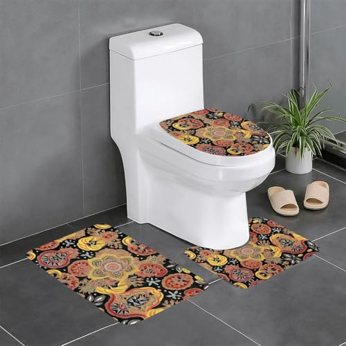 FKGKDF Lot de 3 tapis de salle de bain en textile africain imprimé patchwork, idéal pour la maison, les salles de bains et les maisons de vacances
