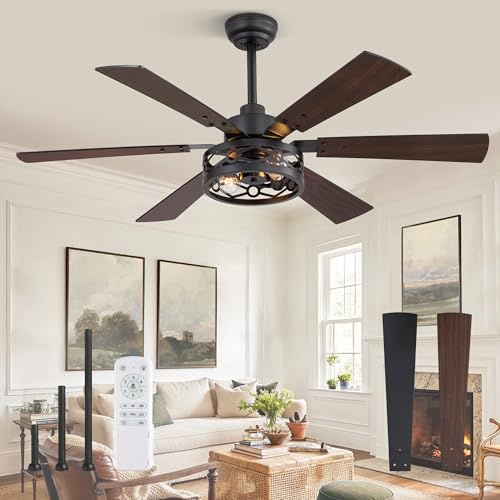 Fanbulous 50 Inch Ceiling Fan with Lights, Caged Ceiling Fans with Remote, Black Industrial Ceiling Fans with Silent Reversible DC Motor, 50 Inch Ceiling Fan