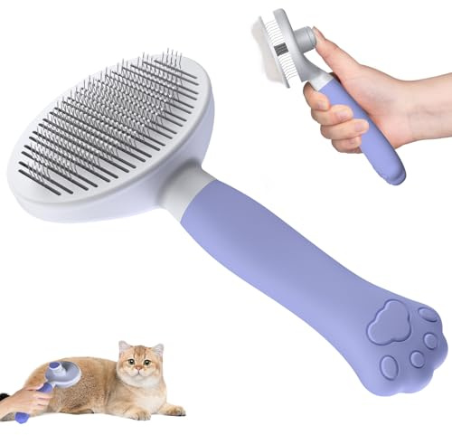 Zivacate Spazzola per Gatti e Cani [Manico Ergonomico & Pulizia con un Click & Design Brevettato] Spazzola Autopulente per Sottopelo per Cani/Gatti/Conigli a Pelo Corto e Lungo (Viola)