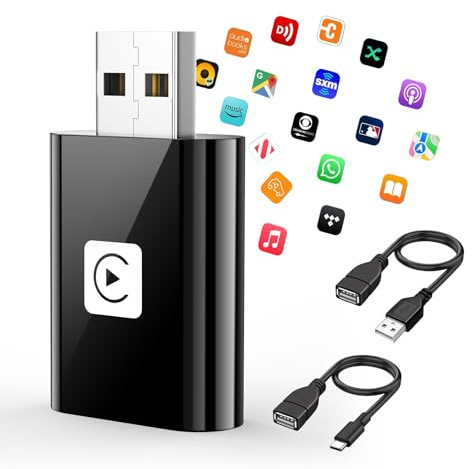 JUSTSTONE Mini Adattatore CarPlay Wireless per iPhone, Adattatore CarPlay Senza Fili 2025, Trasforma CarPlay Cablate in Wireless, Plug & Play USB C/A, Compatibile con iOS 10+