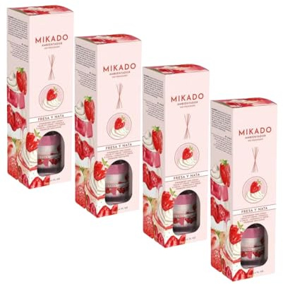 Pack de 4 Ambientadores Mikado 100 ml -Fresa Y Nata-Aroma floral y envolvente para tu hogar.