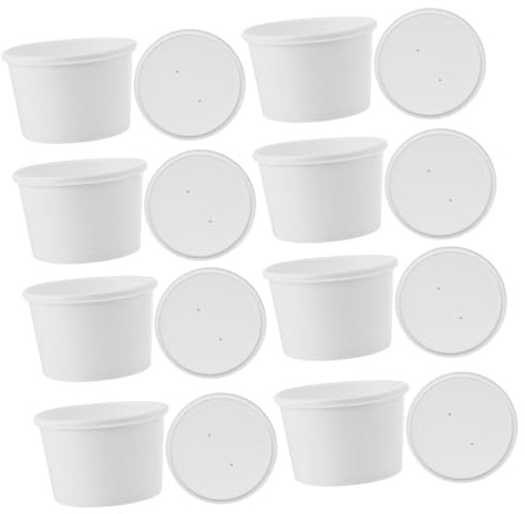 CIYODO 25juegos Vasos De Papel Blancos De Dobles Con Tapa Vasos Desechables Para Helado Aperitivos y Pollos Fritos Prácticos Para Fábricas y Cafeterías