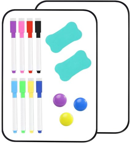 2 Stück Whiteboard 30 x 21 cm Doppelseitige Klein Whiteboard Magnetwand | Kleines Whiteboard mit Trocken Abwischbaren Stiften Radiergummi Magneten
