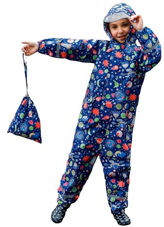 KAKU NANU Puddle Suit flickor pojkar regndräkt vattentät allt i ett vattentätt hängselbyxor Onesie 1–9 år rosa blå, Marinblå, 122-128