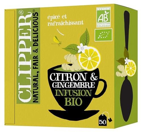CLIPPER - Infusion Citron Gingembre - Bio - 50 sachets | Ingrédients Bio - 100% naturels