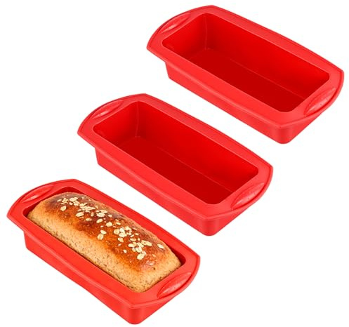 HONYUET 3 Piece Silicone Loaf Tin, Red, Baking Mould for Bread, Cakes Toast, 27.5 x 12.5 x 6.5cm