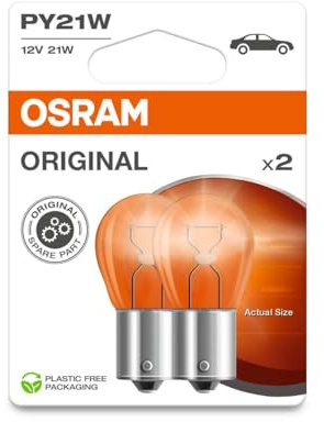 INION 2x OSR. ORIGINAL Auto Lampen PY21W BAU15s 12V 21W 7507-2BL 7507 Halogen Birnen Doppelblister (2 Lampen)