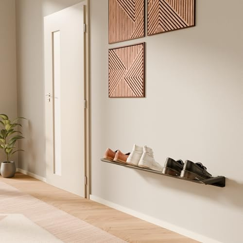 pamo Schuhregal schmal Metall zur Wandmontage 91 x 20 cm | Platzsparender Schuhschrank für Flur, Ankleide oder Schlafzimmer – Schwarze Schuhablage für Sneaker