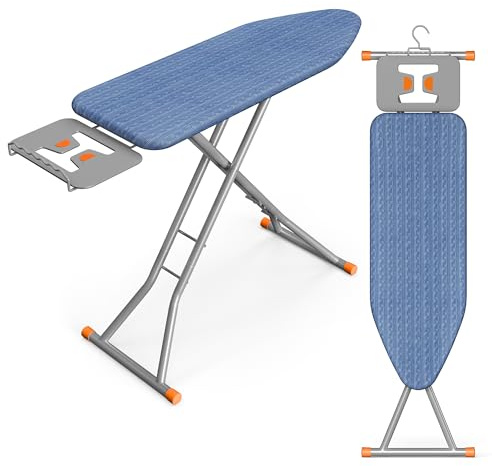 SONGMICS Ironing Board, Retractable Iron Rest, Foldable Iron Board, 43 x 13 Inches, Space-Saving, Height Adjustable, Padded with Cover, Hook, Midnight Blue ULLB003QP03S