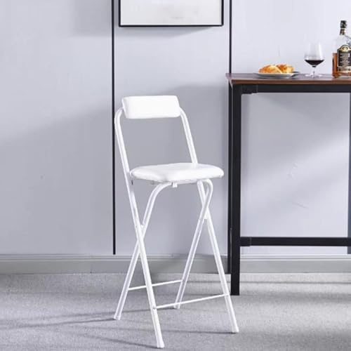 QTWLG Sgabello Pieghevole 50cm 55cm 60cm 65cm 70cm 75cm Sedie Pieghevoli Con Schienale E Poggiapiedi Sgabello Da Bar Pieghevole Per Cucina Contatore Campeggio(White,60cm)