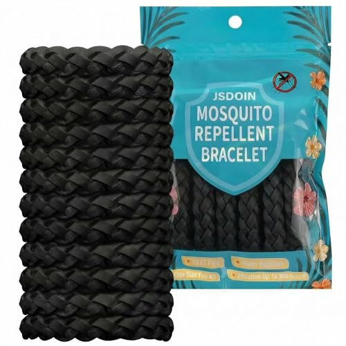 12PCS Mosquito Repellent Bracelet Jsdoin Insect Repellent Adjustable Leather Natural Insect Mosquito Bands Protection Insects up to 250 Hours Camping Accessories for Adults, Kids & Babies (Black)