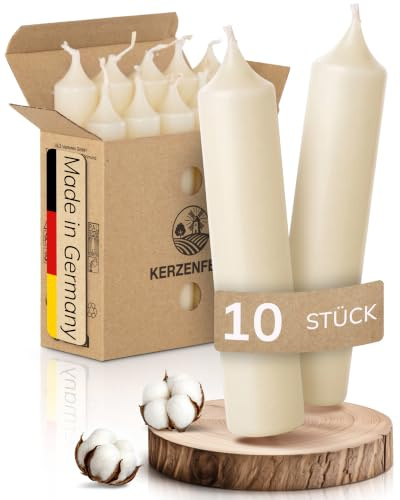 Kerzenfeld Velas de varilla, 10 unidades de 100 x 22 mm, 2 veces sumergidas, larga duración de combustión de 4 horas, calidad de fabricación alemana, certificado RAL y sin goteo (marfil)