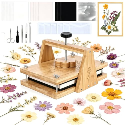 Large Wooden Flower Press Kit 11.8x7.6 for DIY Dried Flower Crafts | Complete Accessories Set, Layered Drying Boards, Sponge Pads, PE Resealable Bag, Lined Paper, Easy Flower Preservation