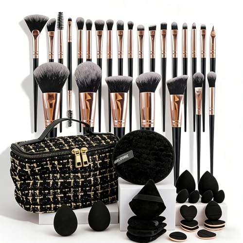LHLXZQ 47 Stück Make-up Pinsel Set, Professionelles Makeup Brushes Set | Geschenk Set mit Schönheitsei Puderquaste Zubehör für Gesicht Foundation Rouge Lidschatten Kontur Concealer Aufhellung