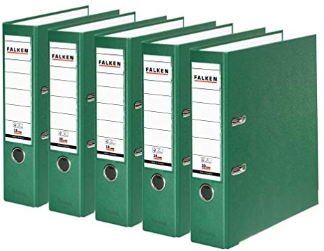 FALKEN 5x PP-Color Kunststoff-Ordner 8 cm breit DIN A4 grün | Made in Germany Kunststoffbezug außen Papierbezug innen Vegan
