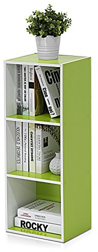 Furinno LUDER Book Shelf, 3-Cube Bookshelf, Bookcase, 9.3 x 12 x 31.5, for Living Room, Bedroom, Home Office, White/Green