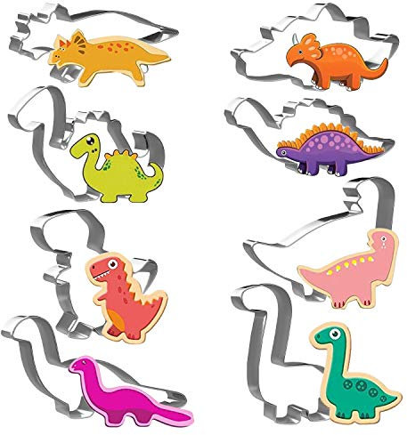 Joyoldelf Cortadores Galletas de Dinosaurio - 8 pcs Moldes Para Galletas, DIY Moldes NiñOs Para Sandwiches de Frutas y Verduras Divertida, Personalizado Cortador de Tartas de Acero Inoxidable