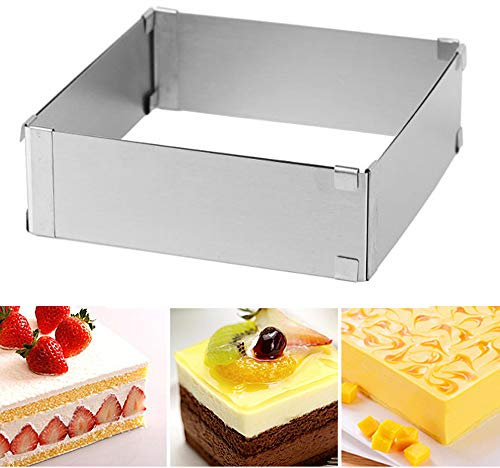 TAMUME Carré Réglable et Rectractable Acier Inoxydable Moule de Cuisson, Varie de 15cm à 27.5cm Moules à Forme Spécifique (Carré)