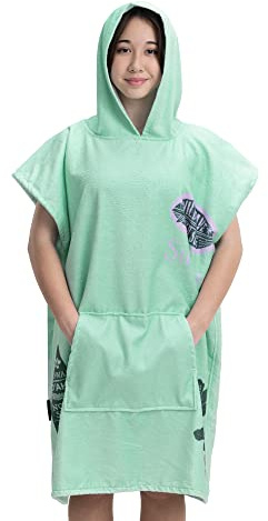 HOMELEVEL Badponcho för barn och tonåringar – poncho handduk för strand pool – surfponcho med huva – badrock för pojkar och flickor, Mintgrön