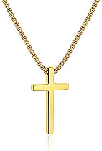 M MOOHAM 14K-Gold-Plated Cross Necklace for Men - Stainless Steel Cross Chain Pendant for Mens Jewelry 20 Inch