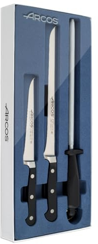 Arcos Clasica - Schinkenmesser Set 3 Stück - Geschmiedetem Edelstahl - HandGriff POM - Farbe Schwarz (Geschenk SCHINKEN Abdeckung)