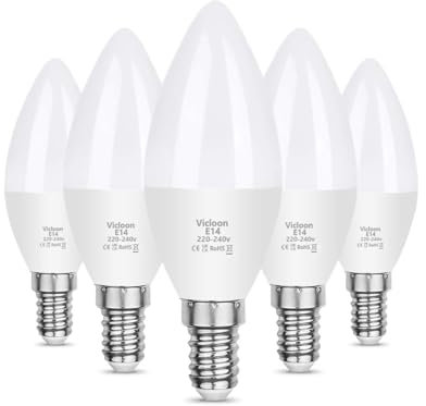Vicloon Ampoule LED E14,5Pcs C37 LED E14 Bougie,équivalente Ampoule incandescence 40W Ampoule halogène 50W,Ampoule Plastique,220-240V 5.5 W,Blanc Froid 6500K,550LM,Non Dimmable