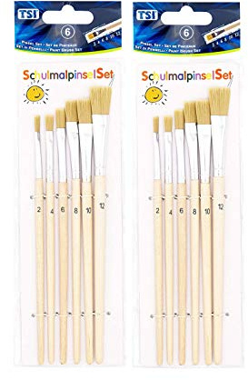 TSI 49108 Schulmalpinsel-Set 6-teilig, Borstenpinsel 2,4,6,8,10,12, Schaft naturbelassen (2)
