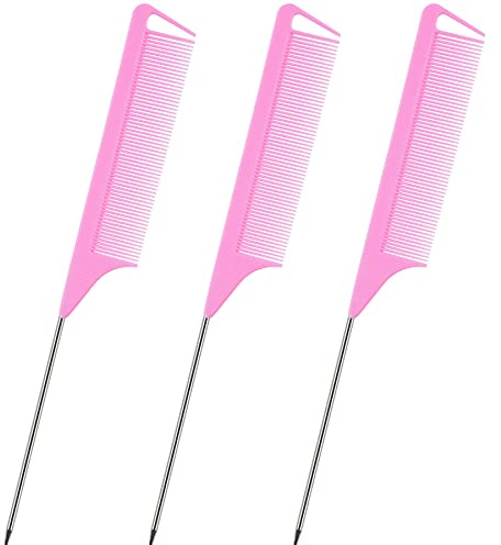3 Pcs Rat Tail Combs Anti-static Pink Hairdressing Comb for Women Heat Resistant Professional Barber and Salon Parting Comb for Hair