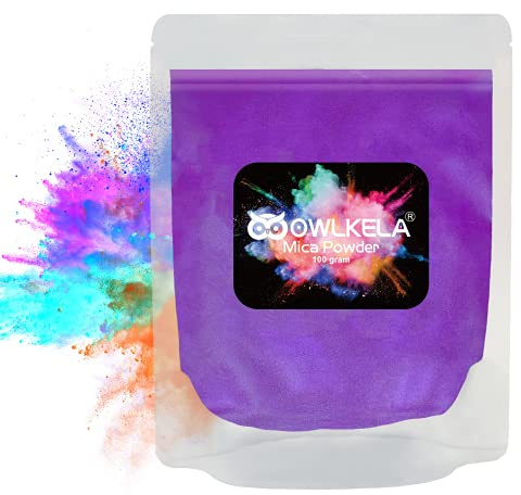 OWLKELA 100g (3.5 oz) Glitter Mica Powder - Pigment Cosmetic Epoxy Resin Dye for Soap/Candle Making, Epoxy Resin Art, Acrylic Nail Paint, Bath Bombs, Fine Arts, Lip Gloss - 10 Color Available - Purple