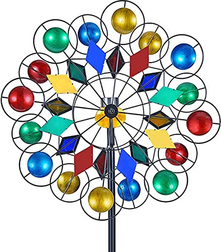 LIOYUHGTFY Moulin à Vent Spinner à Vent Le Piquet de Jardin cinétique en métal Allume la lumière LED Multicolore de Moulin à Vent Solaire de Spinner de Vent 915