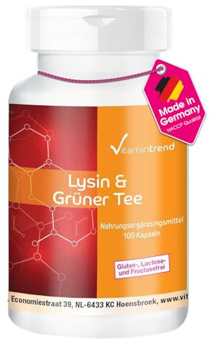 Lysin & Grüner Tee - 100 Kapseln - Polyphenole, EGCG und Koffein - Vegan | Vitamintrend®