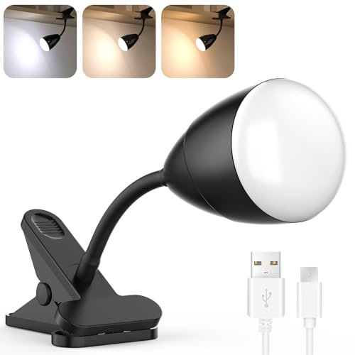 SIBI LIGHTING Clip On Light, Clip Lamp Mains Powered with Ultra Long-Lasting, USB Rechargeable, Eye Protect with 3 Dimmable Brightness Reading Lamp for Bedroom, Office, Bedside, Headboard