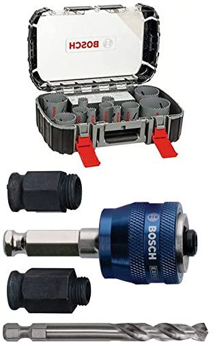 Bosch Professional 17 pièces Scie-trépan HSS bimétal Set (pour divers matériaux, Ø 20-76 mm) + 4 pièces Kit de démarrage Power Change Plus