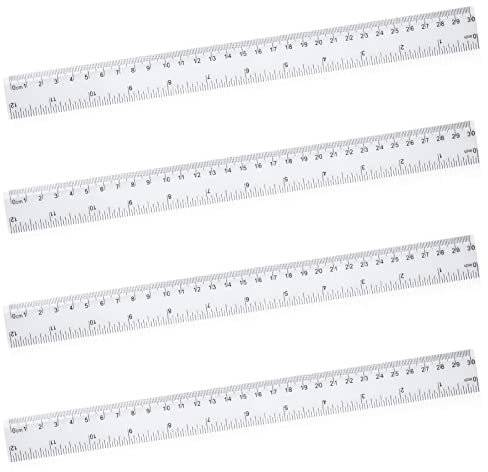 4 pcs Ruler 30cm, Plastic Clear Shatterproof Rulers