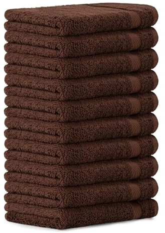 Luckytowel Gästehandtücher 30x50 cm – Oeko-TEX Gästehandtuch aus 100% Baumwolle mit 600 g/m² – Kleine Handtücher mit Aufhängeschlaufe – flauschig & saugstark – Gästetücher Set – 10er Pack Braun