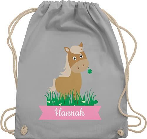 Turnbeutel Rucksack - Pferde - Süßes Pferd mit Name - Unisize - Hellgrau - personalisierter pferdemotiv reit sachen für mädchen pferden beutel kindergarten pferderucksäcke pferdeliebhaber
