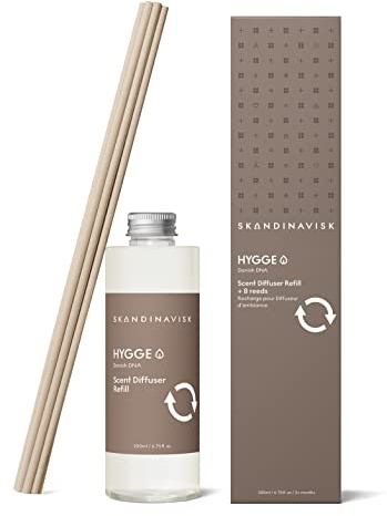 Skandinavisk Hygge 'Gemütlichkeit' Duftstäbchen Diffuser Nachfüllung mit 8 Stäbchen. Duftnoten: Schwarzer Tee, Minzblätter, Äpfel und Zimt. 200 ml.